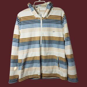 ONeill Women Striped Fleece Hoodie Pullover With Pockets Cream/Blue/brown Xlarge
